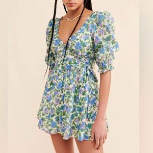 For Love & Lemons Bridget Floral Mini Dress in Wisteria XXS